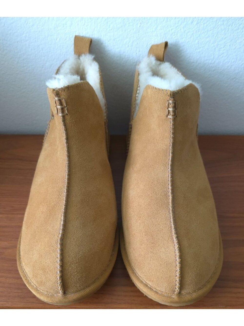 Lands’ End Suede Leather Tan Ankle Bootie Shearling Slip-On Slippers Men's 11D - Picture 2 of 8